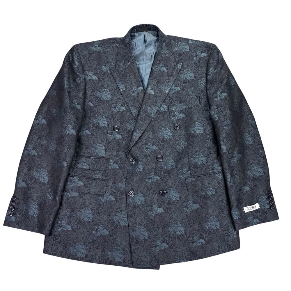 Tayion Mens Classic Fit Jacquard Double-Breasted Dinner Suit Jacket Navy 44S